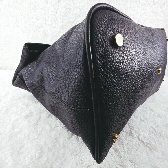 BARR & BARR Large Black Pebble Leather Double Handle Fold Over Shoulder Bag - Picture 6 of 12